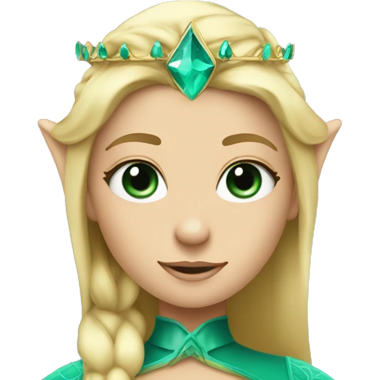 Teal eyed blonde princess with elf ears ad a crown emoji