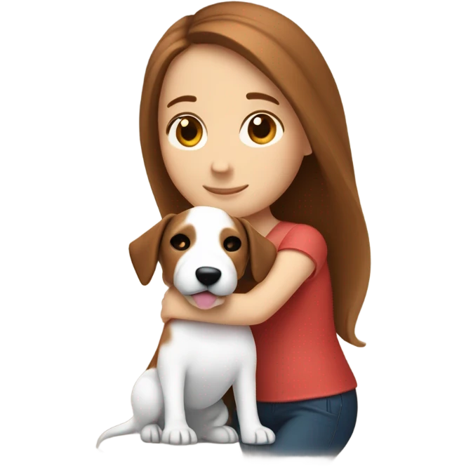 white girl with chestnutbrown hair hugging jack russell terrier emoji