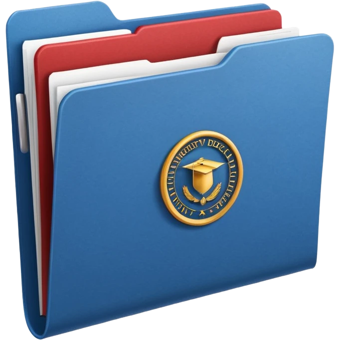 A simple emoji-style icon of a white textured paper folder, clean and formal, with sharp edges, minimal shading, and an embossed university degree/certification seal on the front, conveying academic achievement and official records. white white white  emoji