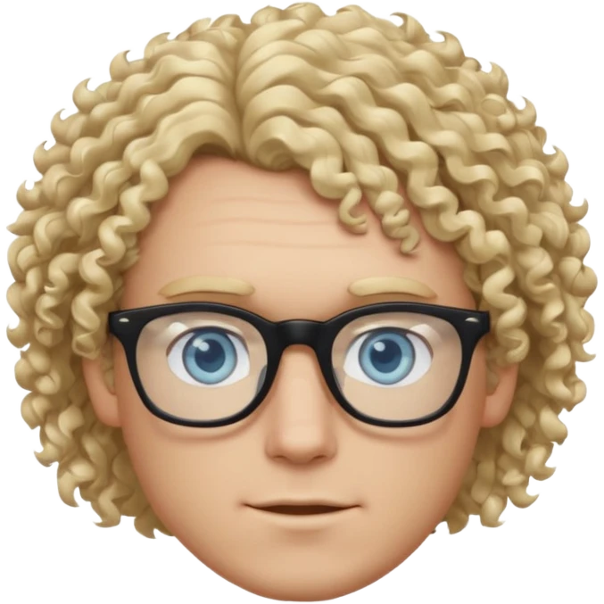 white guy with curly blonde hair that's not too long and light blue ish eyes with black glasses  emoji