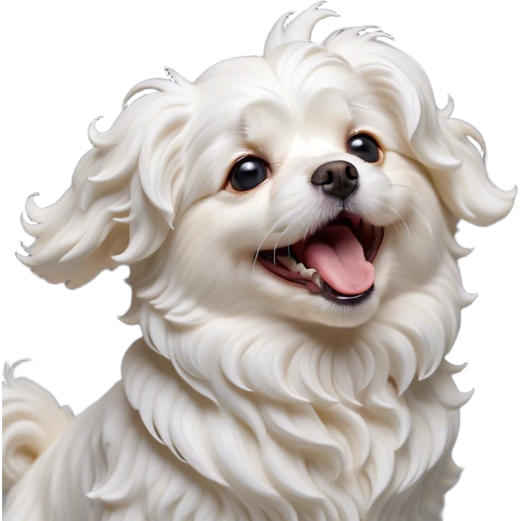 Cinematic Cute Yawning Wavy-Haired Maltese dog Portrait Emoji, Head tilted slightly with a dramatic, wide-open yawn, showcasing a lustrous, wavy-haired white coat with gentle highlights, floppy ears slightly drooping, round dark eyes barely open in drowsy contentment, Simplified yet irresistibly adorable features, highly detailed, glowing with a soft, cozy glow, high shine, relaxed yet expressive, stylized with a touch of whimsy, bright and endearing, soft glowing outline, capturing the essence of a sleepy yet affectionate companion, so drowsy it feels like it could stretch right out of the screen and curl up for a nap! emoji