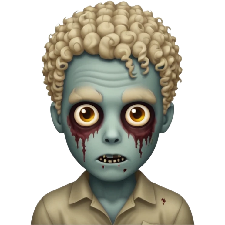 zombie boy with curly hair typical of mixed lightskin, spooky and creepy look, iPhone emoji style emoji