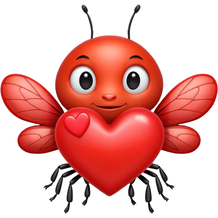Bug holding a love heart emoji