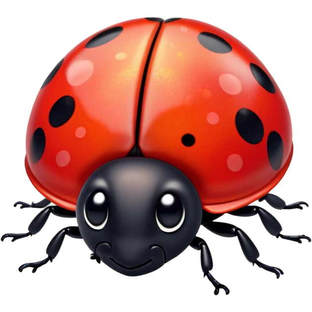 Cinematic Cute Ladybug Portrait Emoji, Head tilted playfully and inquisitively, featuring a diminutive, adorable form with a glossy red shell dotted with playful black spots and round, sparkling eyes full of gentle mischief, Simplified yet irresistibly adorable features, highly detailed, glowing with a warm, inviting glow, high shine, affectionate and lively, stylized with a touch of whimsical garden charm, soft glowing outline, capturing the essence of a mischievous ladybug that seems as if it could flutter out of the screen into your arms! emoji