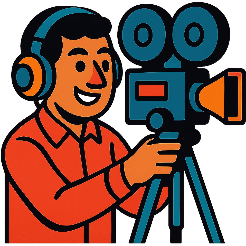 a filmmaker wearing headphones, vibrant toon style emoji