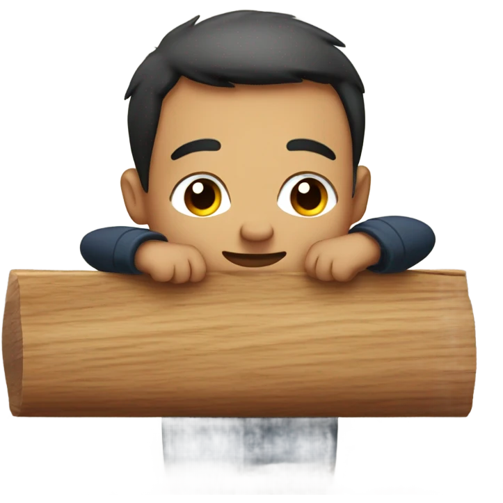 Man hugging wooden plank emoji