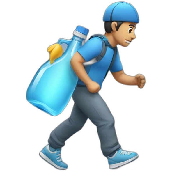 walking fast with massive water bottle emoji