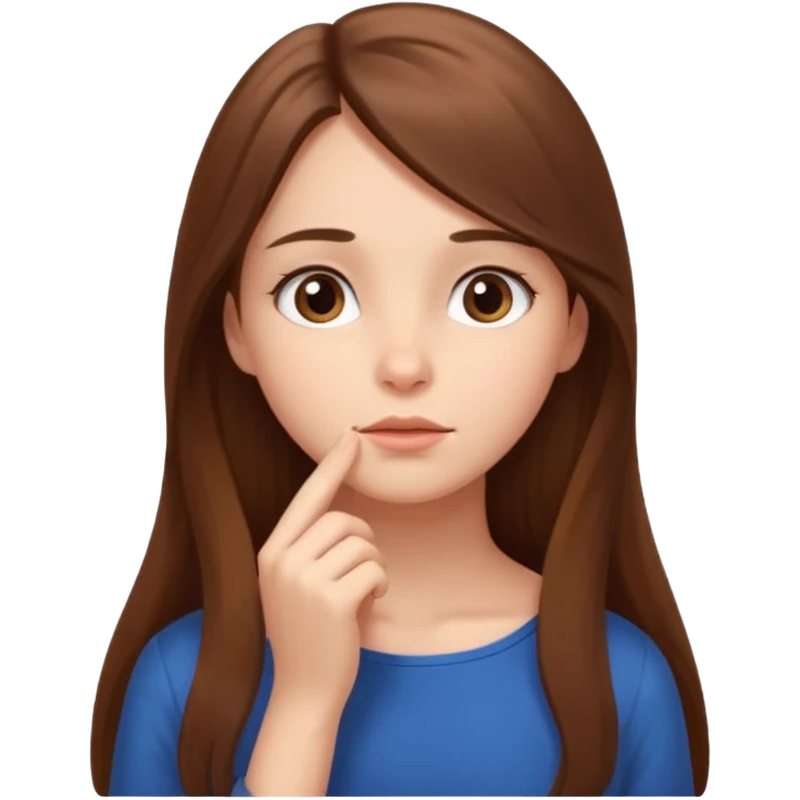 a thoughtful girl looks up and holds her hand under her chin emoji
