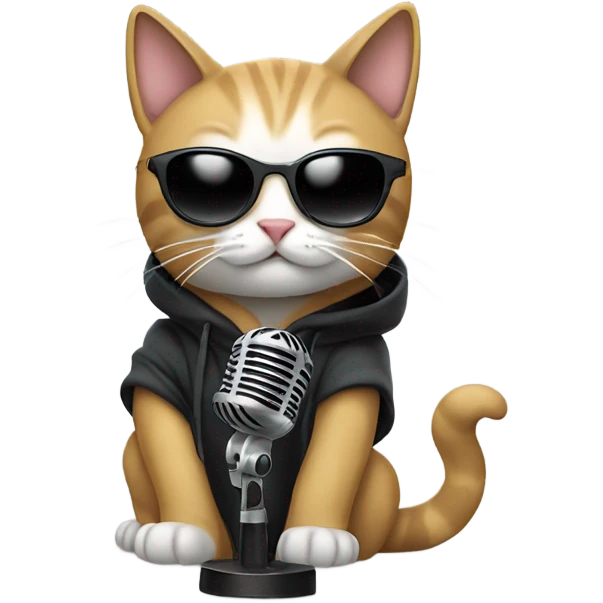 Cat with sun glasses and a hoodie and holding a microphone  emoji