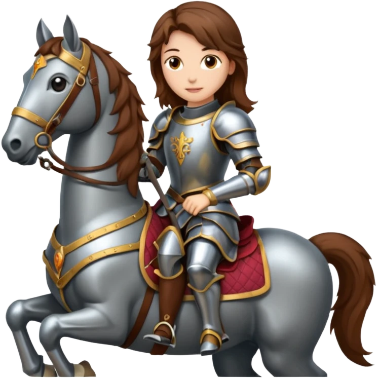 Renaissance princess knight with brown hair on horse emoji