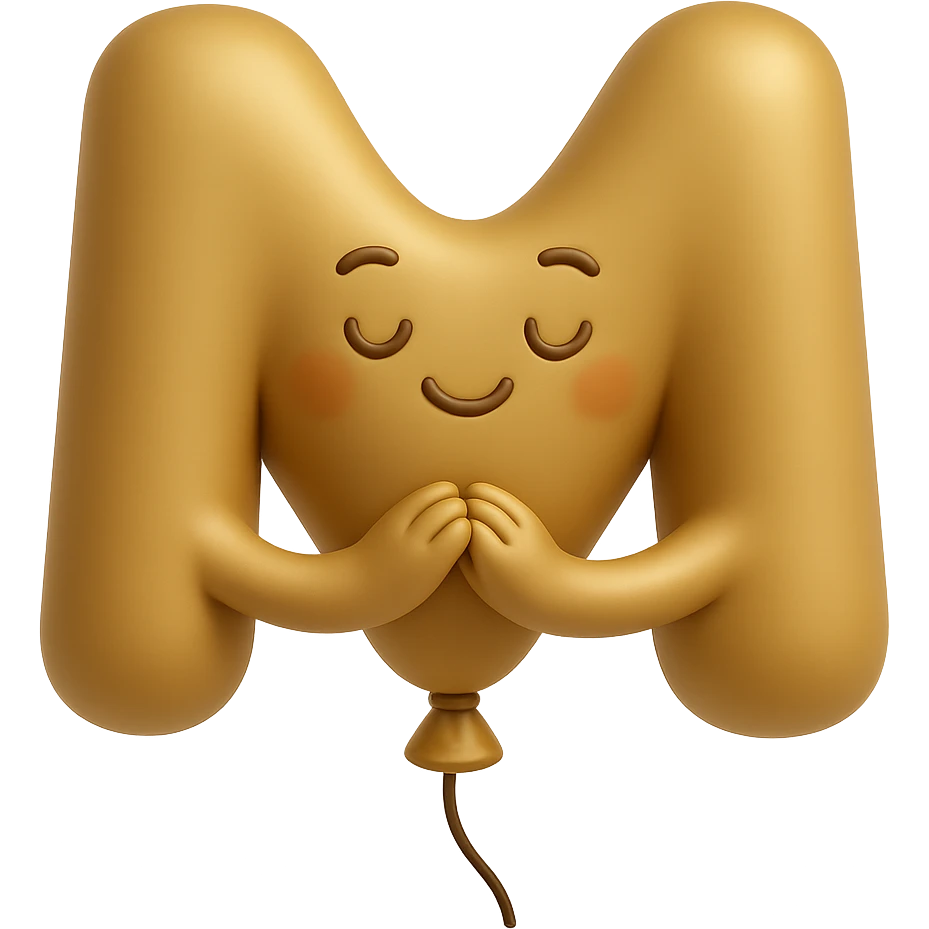Change the balloon M to gold, keep the warm, grateful expression and gratitude vibe, with no background. emoji