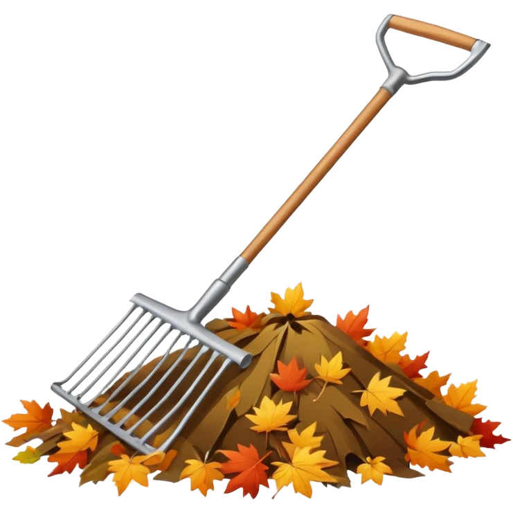rake collecting a pile of leaves emoji