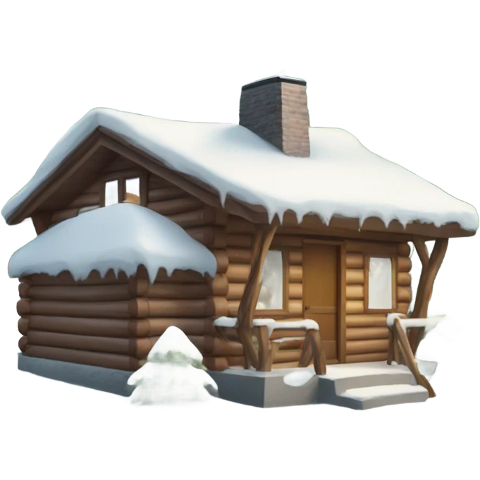 Snowy day with nice trees and wooden cabin  emoji