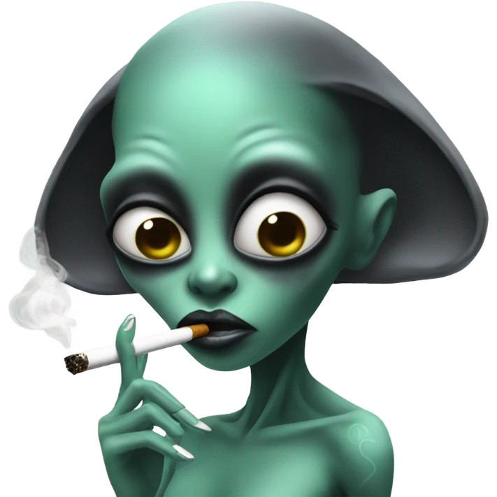 alien smoking a black cigarrete with an tatto in her forehead emoji