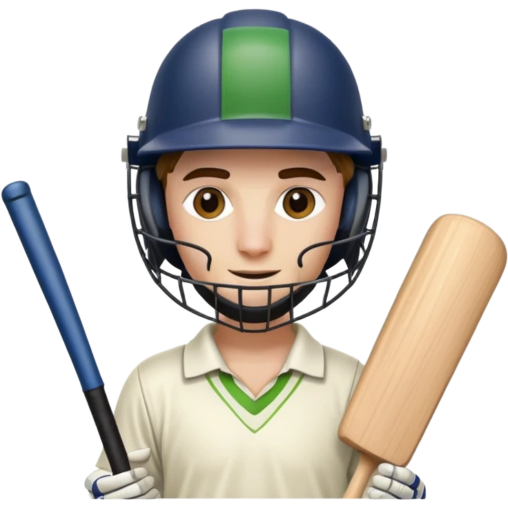 cricket player with bat helmet pads and wicket stumps behind emoji