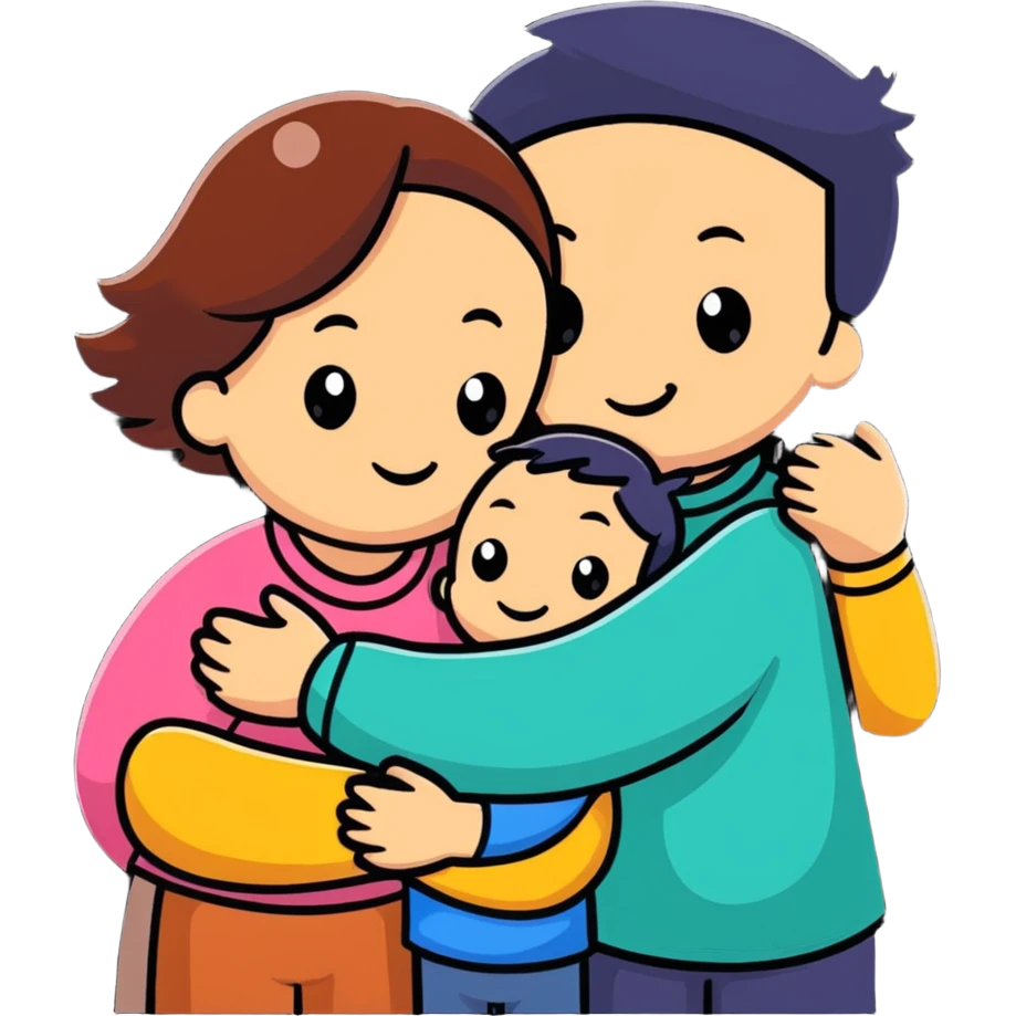 happy family hugging, cartoon style emoji