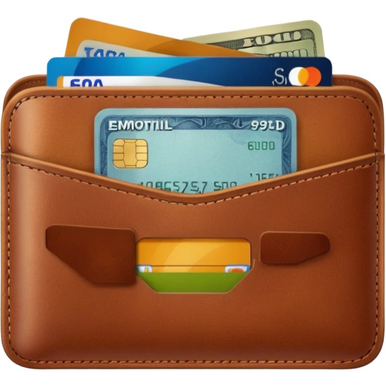 portefeuille marron avec quelques billets et carte bancaire emoji