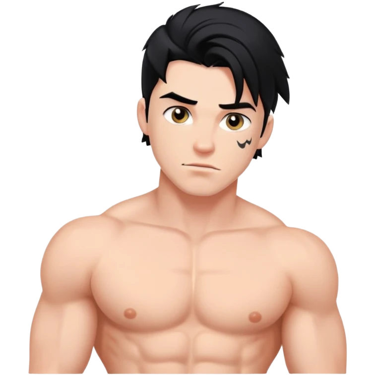 young white man with black hair, muscular, shirtless with nipple piercings emoji