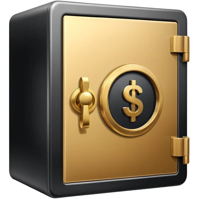 Create a single Apple-style emoji representing assets held in a securities depository: a compact safe or vault icon combined with rising financial symbols (stock chart line, bonds, or certificates), emoji