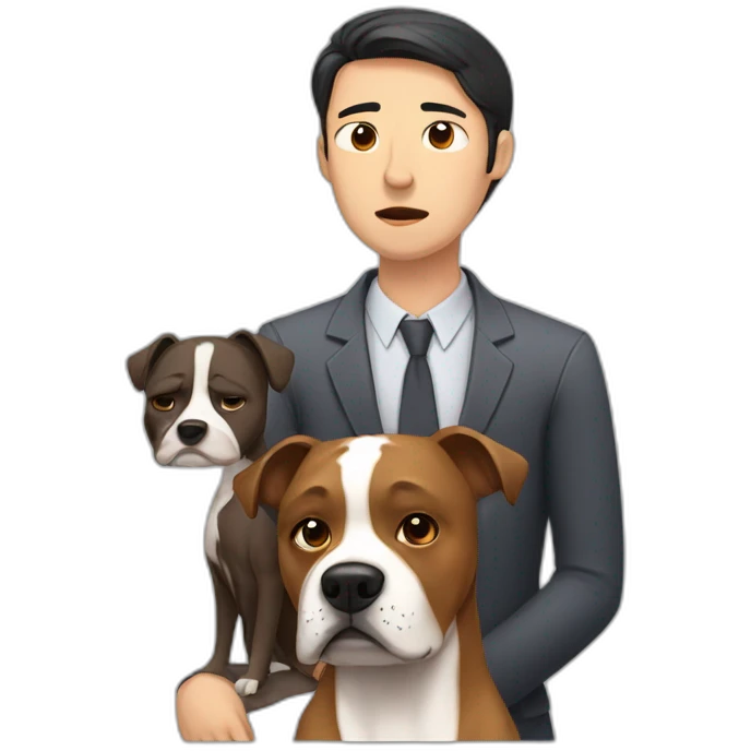 Sad Man with Chinese wife and brown Staffordshire terrier dog emoji