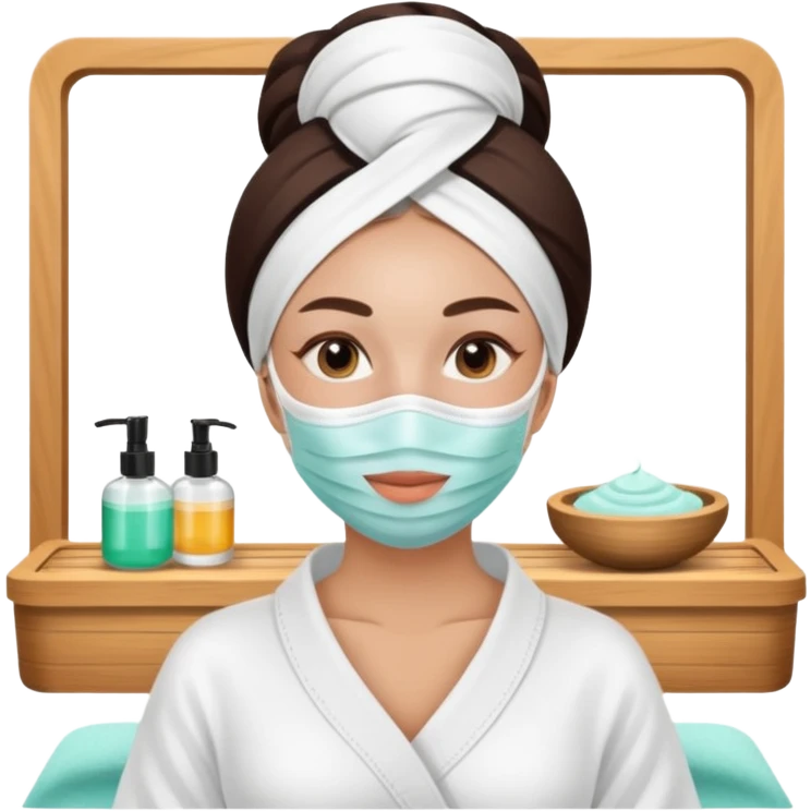 Lady with face mask spa beauty full face relaxing emoji