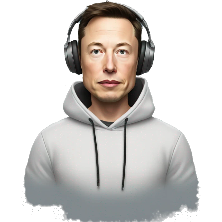 realistic Elon musk with hoodie wearing headsets emoji