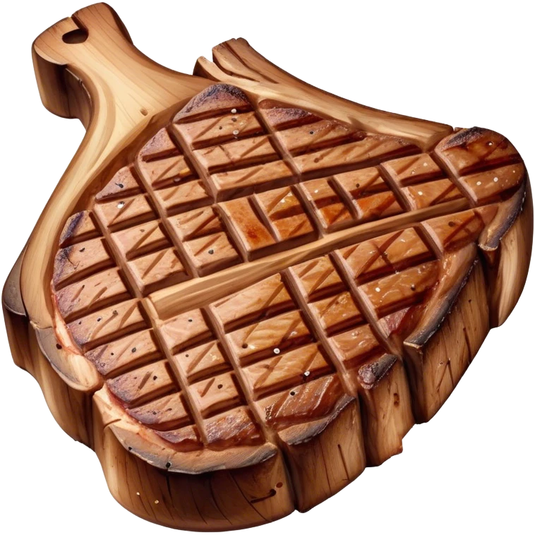 Cinematic thick-cut t-bone steak, perfectly seared with grill marks, a grilled center, rich and savory, warm glow, sizzling and mouthwatering, highly detailed and appetizing. emoji