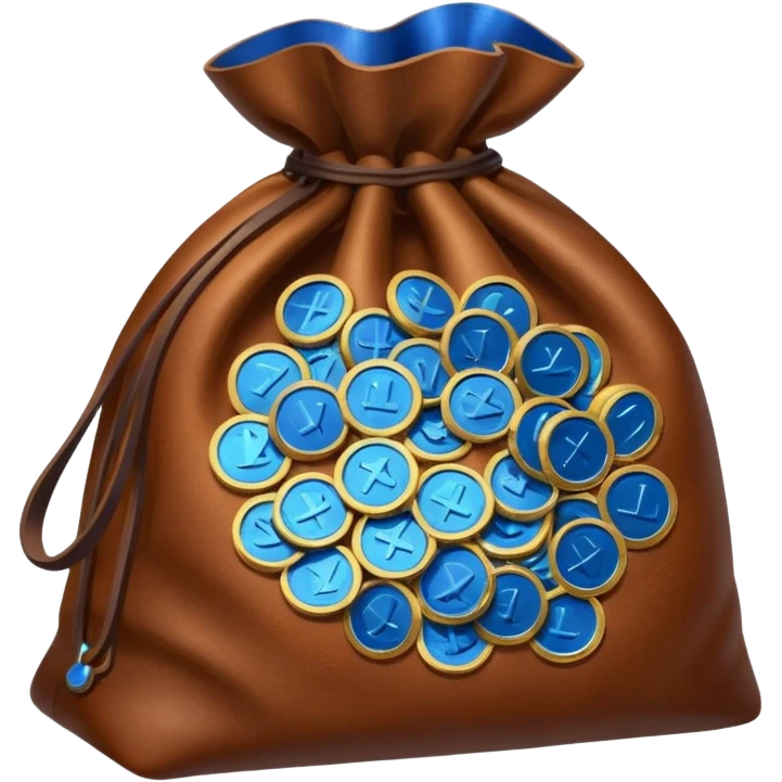 blue coins inside a brown leather bag  emoji