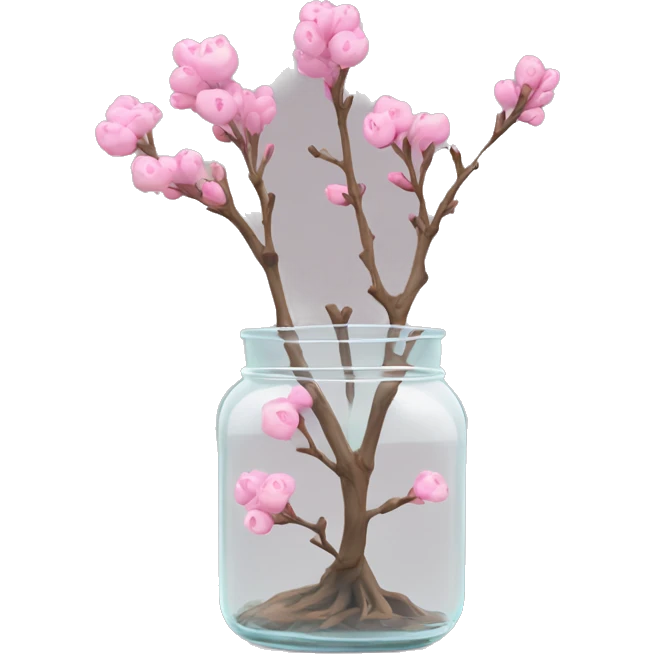 Delicate big twig with pink buds in a transparent jar vase emoji