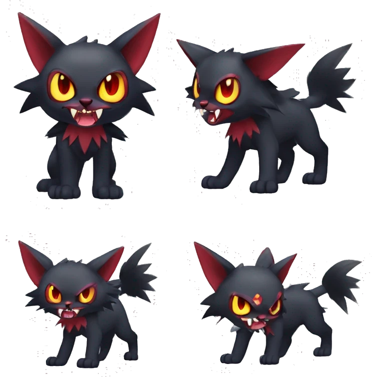   cool cute fantasy anime dark animal vampiric Litten-Zoroark-Nargacuga-cat-hybrid Fakemon with big fangs and bat-ears full body emoji
