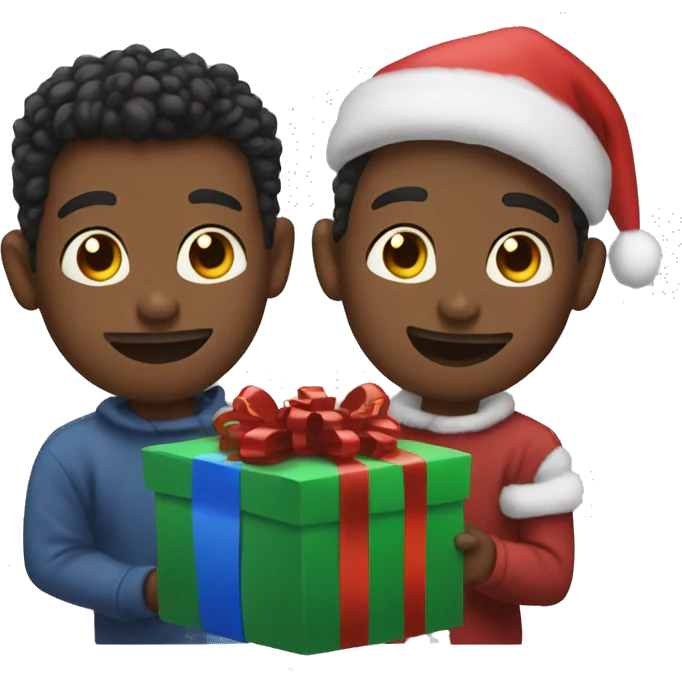 Two boyfriends opening Xmas presents emoji