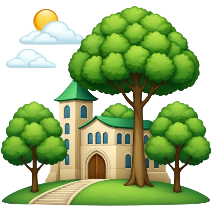 paisaje verde con una universidad emoji