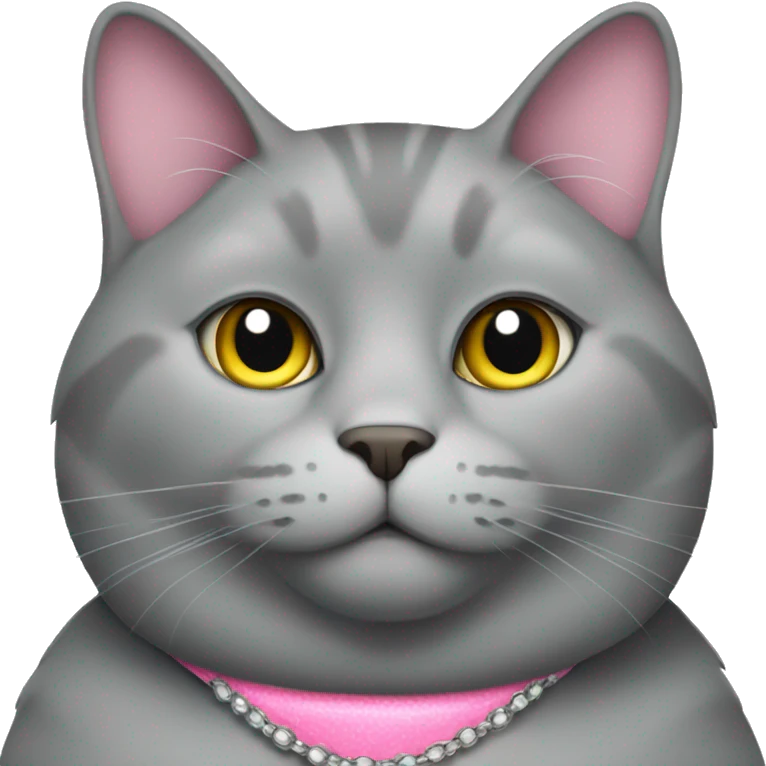fat grey cat with pink princess collar  emoji