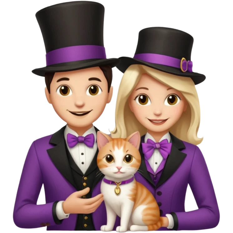 magician couple and their pet cat emoji