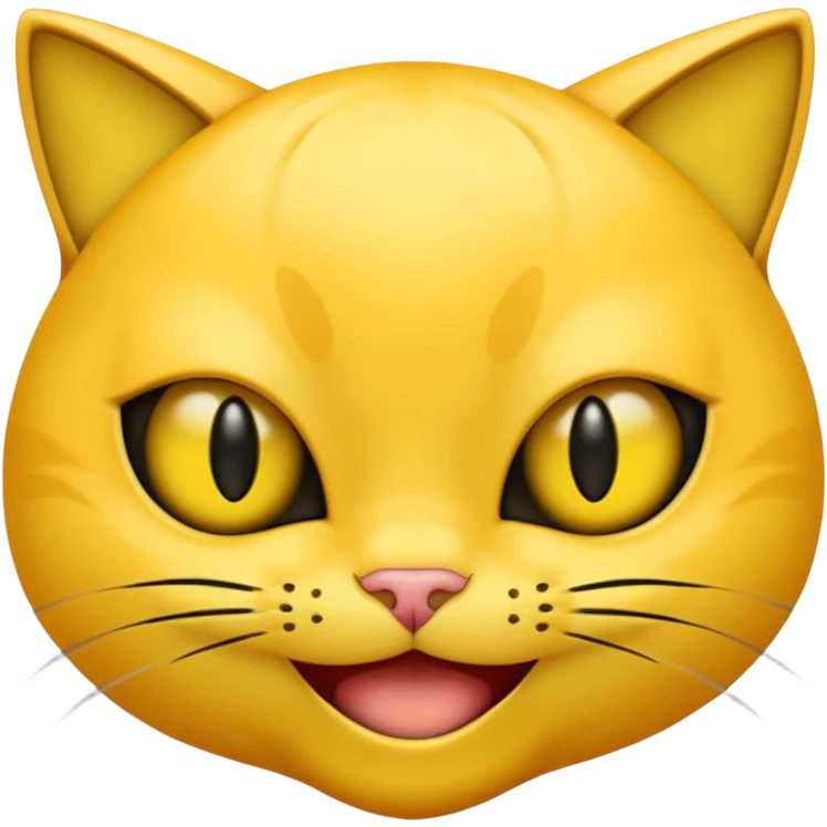 Yellow emoji with vertical slit cat eyes, huge creepy grin from ear to ear emoji