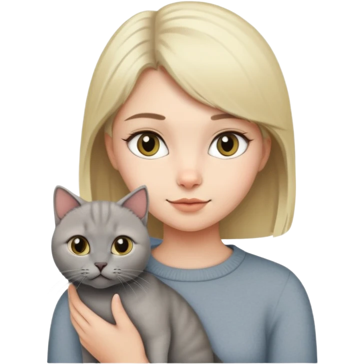 Blonde girl and her grey British short hair cat. emoji