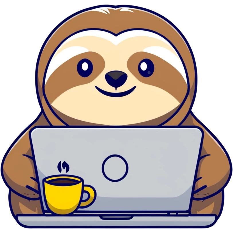 Elderly sloth boss in cartoon style, hand-drawn, muted warm tones. Office clothes, often with coffee or laptop. Ukrainian text, readable in dark mode. emoji
