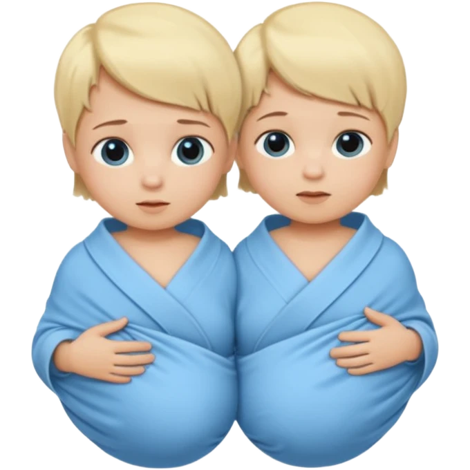 Twin swaddled babies in blue, short blonde hair emoji