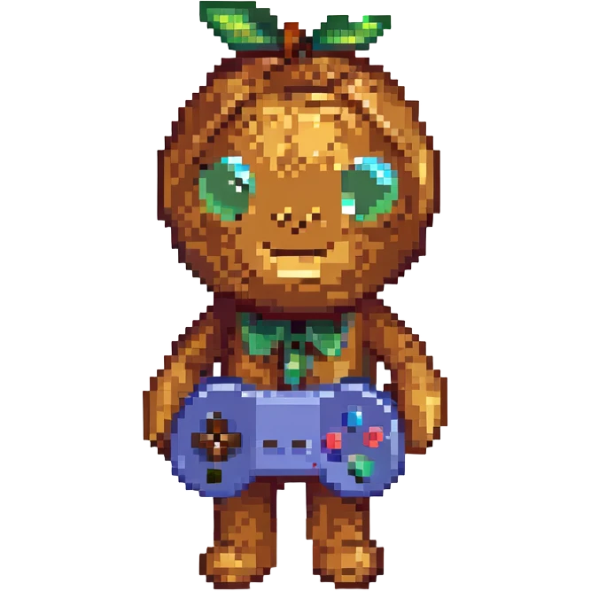 A standing walnut holding a game controller emoji
