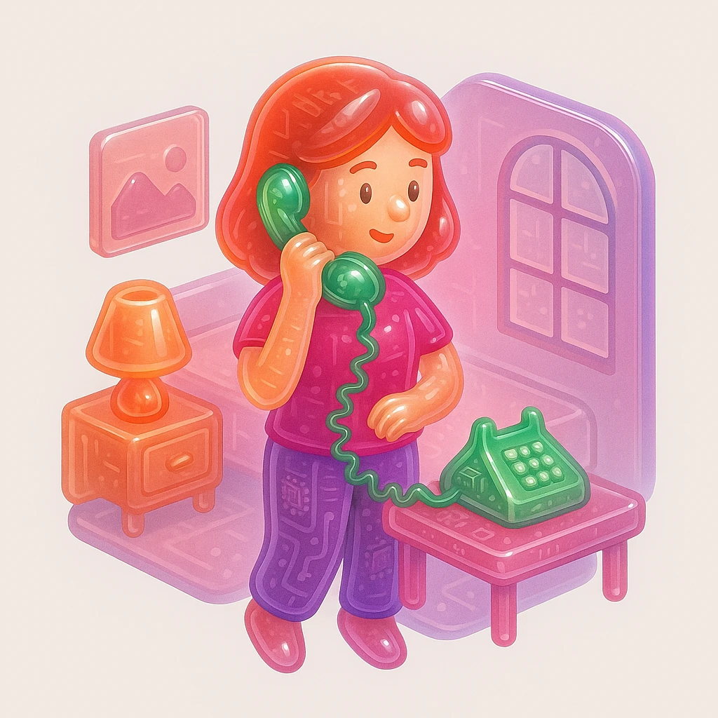 girl talking on telephone in her room emoji