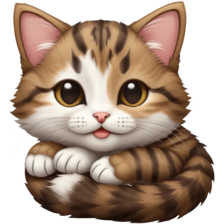 dark brown tabby and white kitten eyes closed whilst stretched out and  upside down emoji