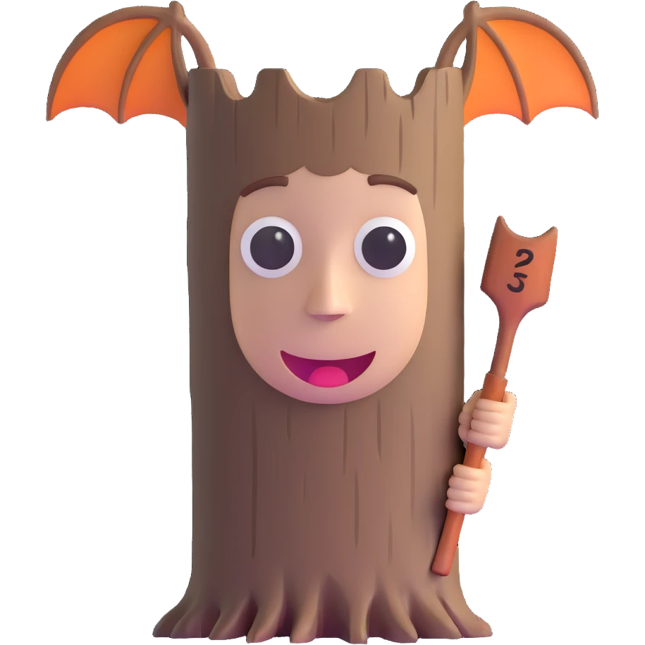 tree trunk with a face and a bat emoji