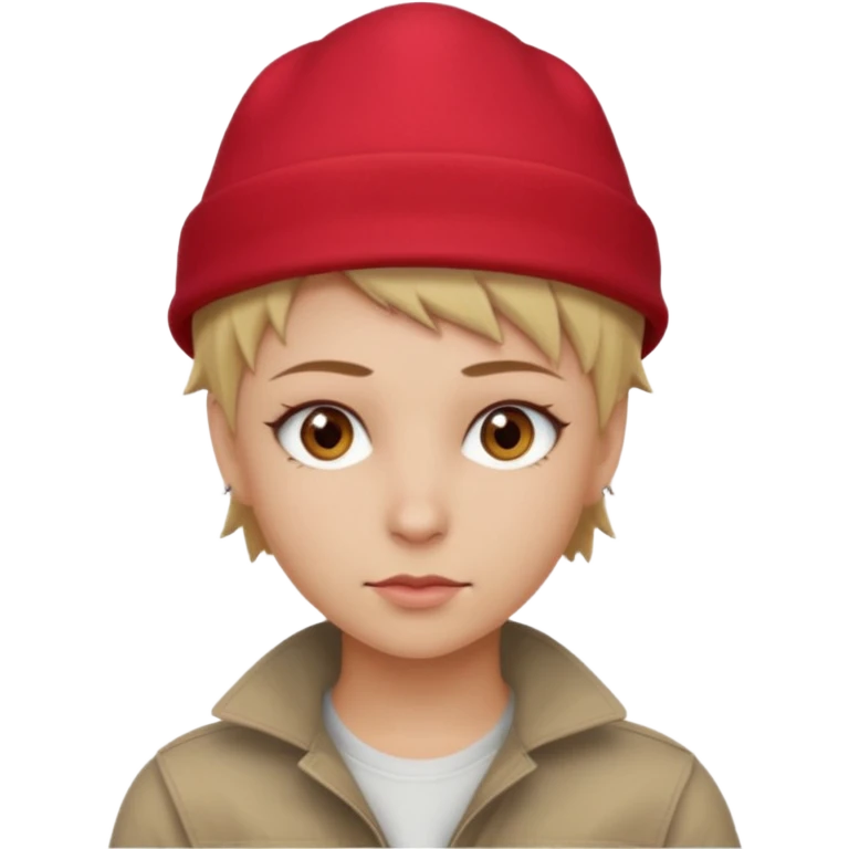 masc lesbian hazel eyes dirty blonde short spiky hair red hat emoji