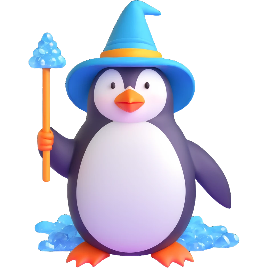 penguin wizard with ice crystals and frost magic emoji