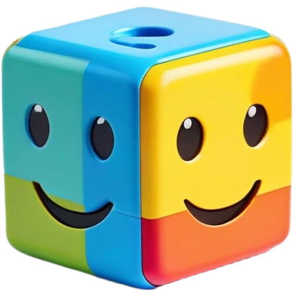 A single colorful toy block with a cute smiling face emoji