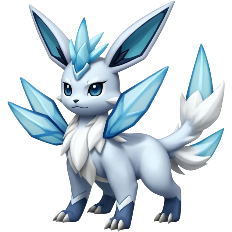 Fluffy ethereal Kyurem-Glaceon-dialga-hybrid, full body emoji