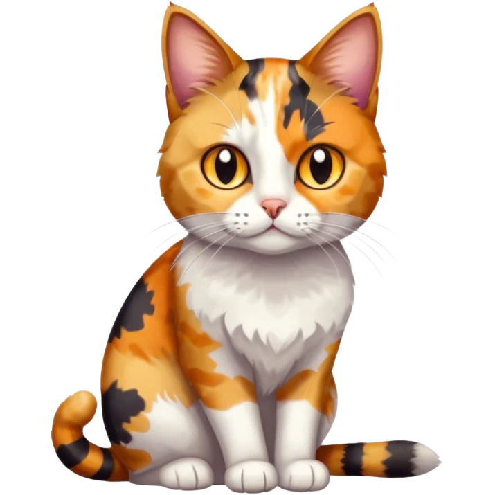 full body anxious looking colourful light calico tabby cat with hazel eyes and very patchy calico fur emoji