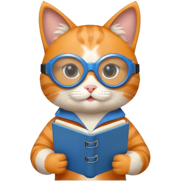 funny cat with planner with blue goggles emoji