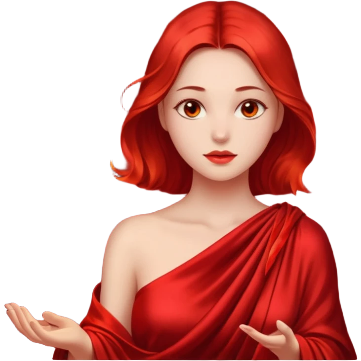 Woman slowly letting red silk fall from her shoulders, firelight flicker emoji