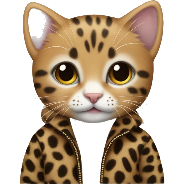 small kitten wearing a leopard jacket emoji